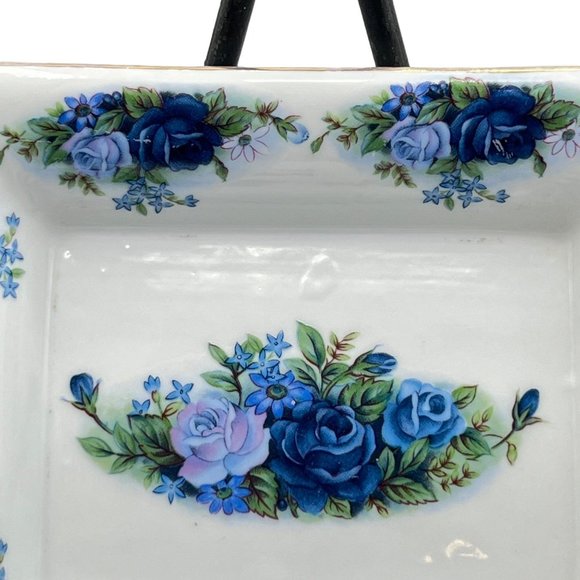 Unbranded Ashtray Blue Floral Transferware Gold Trim Porcelain Tray Vintage Matc - Picture 3 of 10